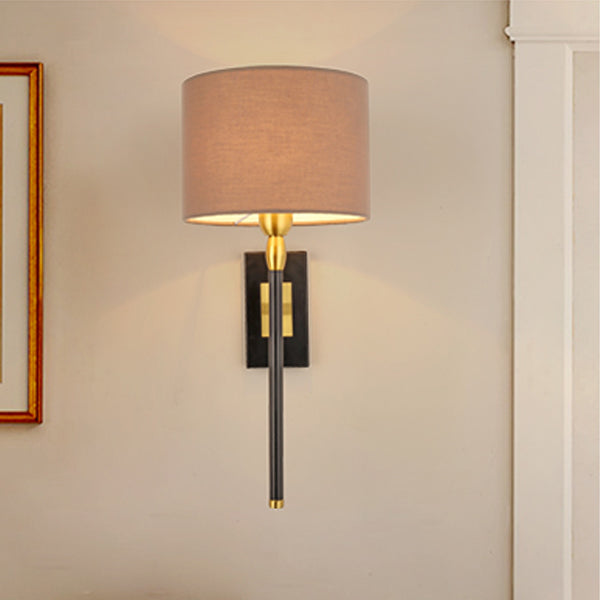 Round Cylinder Iron Fabric Shade 1-Light Wall Sconce Lamp