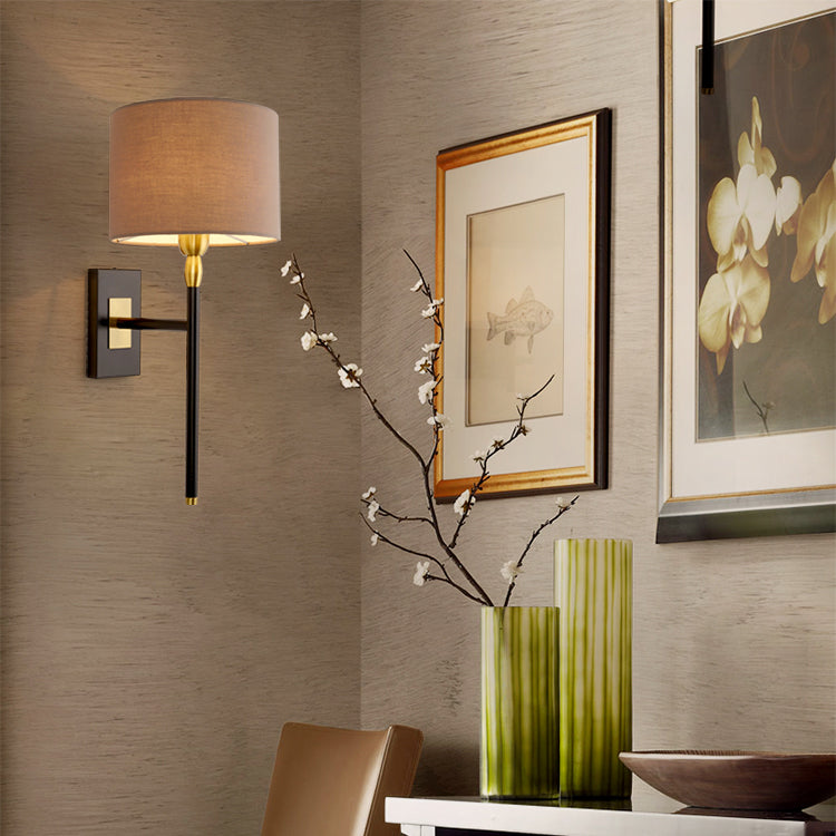Round Cylinder Iron Fabric Shade 1-Light Wall Sconce Lamp