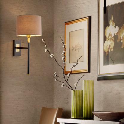 Round Cylinder Iron Fabric Shade 1-Light Wall Sconce Lamp