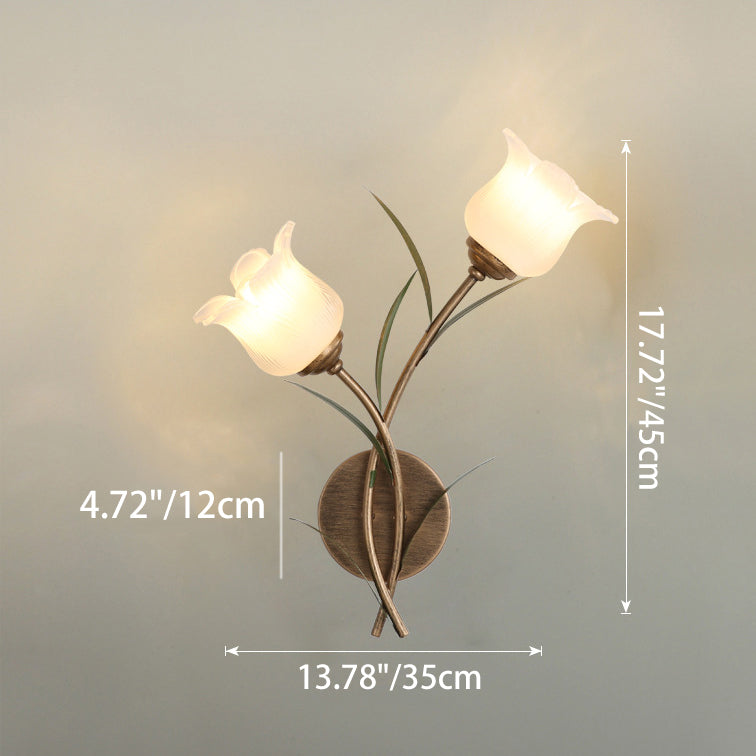 Floral Leaf Iron Glass 1/2 Light Wall Sconce Lamp