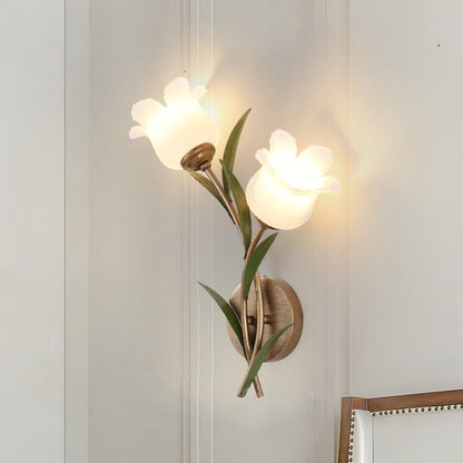 Floral Leaf Iron Glass 1/2 Light Wall Sconce Lamp
