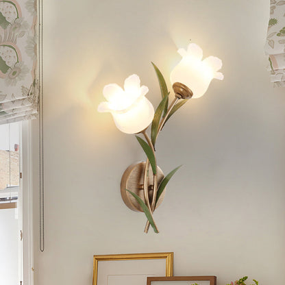 Floral Leaf Iron Glass 1/2 Light Wall Sconce Lamp