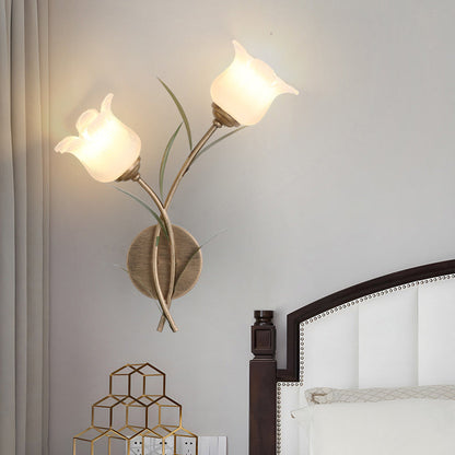 Floral Leaf Iron Glass 1/2 Light Wall Sconce Lamp