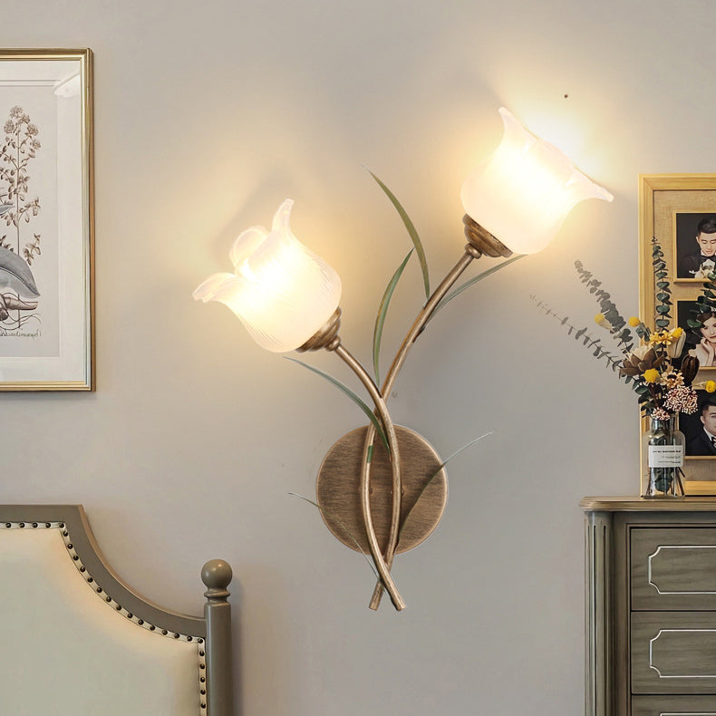 Floral Leaf Iron Glass 1/2 Light Wall Sconce Lamp