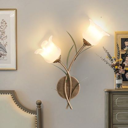 Floral Leaf Iron Glass 1/2 Light Wall Sconce Lamp