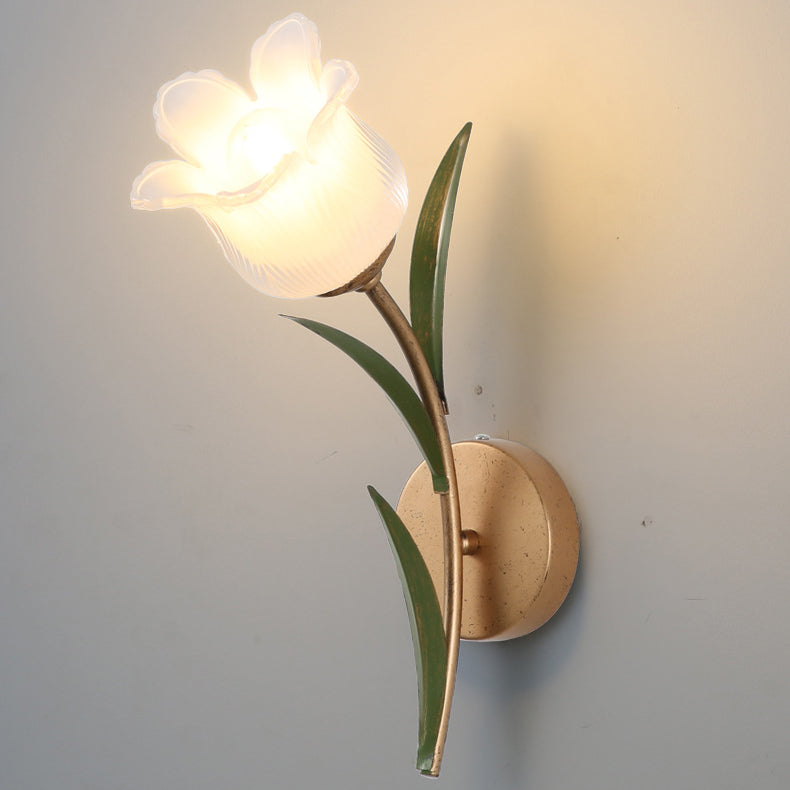 Floral Leaf Iron Glass 1/2 Light Wall Sconce Lamp