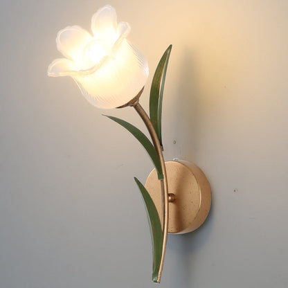 Floral Leaf Iron Glass 1/2 Light Wall Sconce Lamp