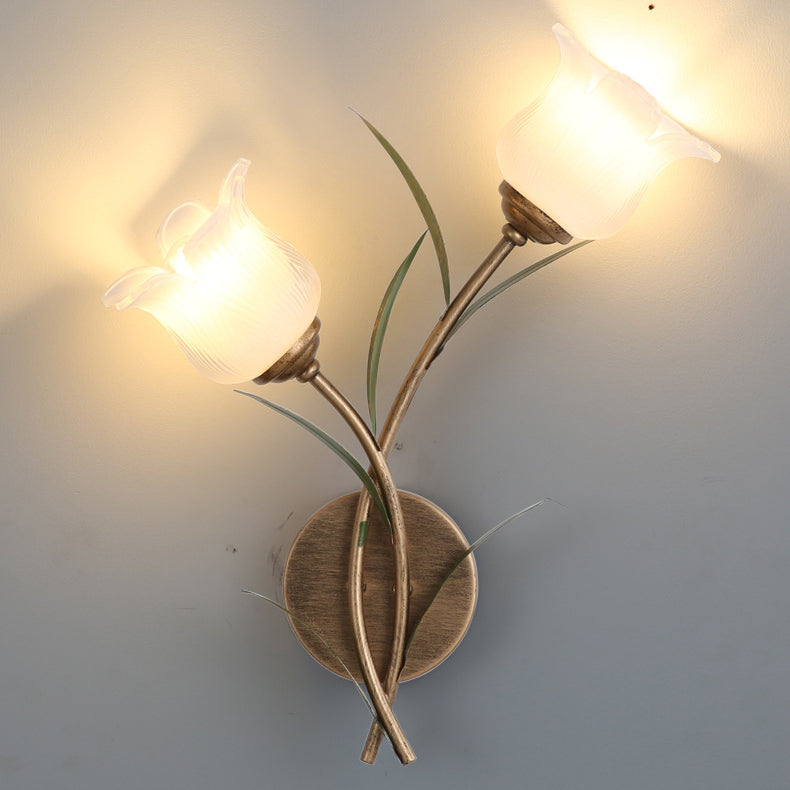 Floral Leaf Iron Glass 1/2 Light Wall Sconce Lamp