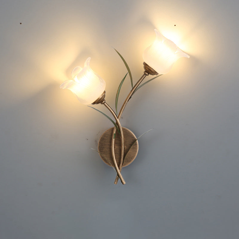 Floral Leaf Iron Glass 1/2 Light Wall Sconce Lamp
