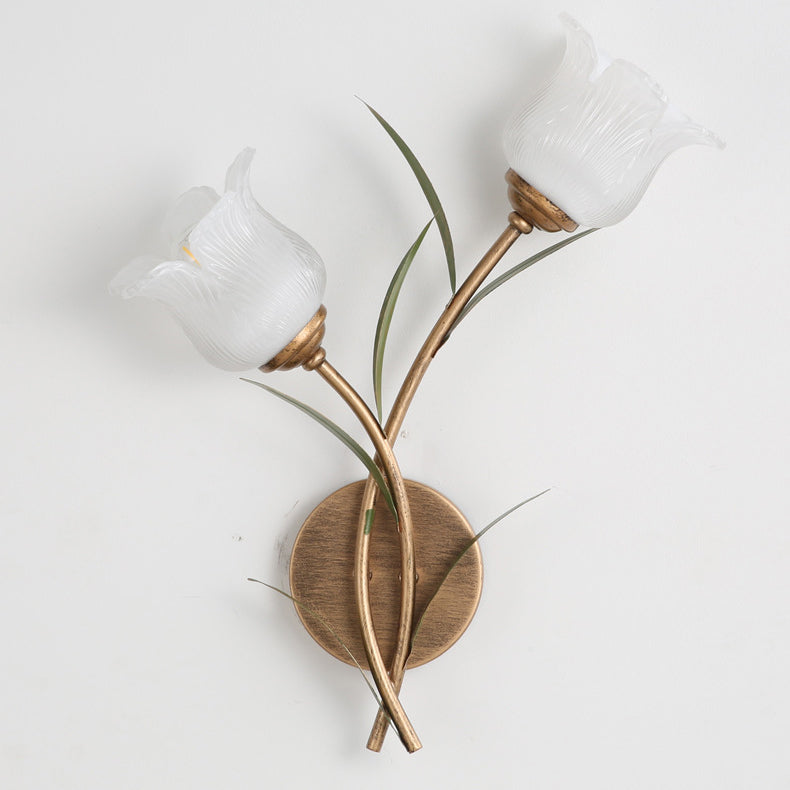 Floral Leaf Iron Glass 1/2 Light Wall Sconce Lamp