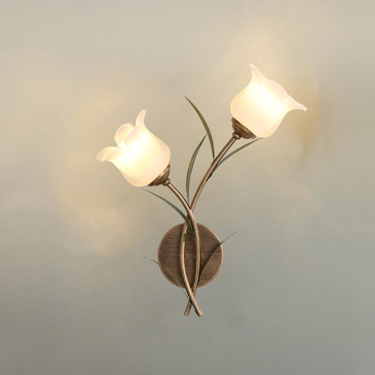 Floral Leaf Iron Glass 1/2 Light Wall Sconce Lamp