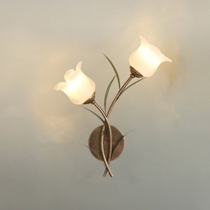 Floral Leaf Iron Glass 1/2 Light Wall Sconce Lamp