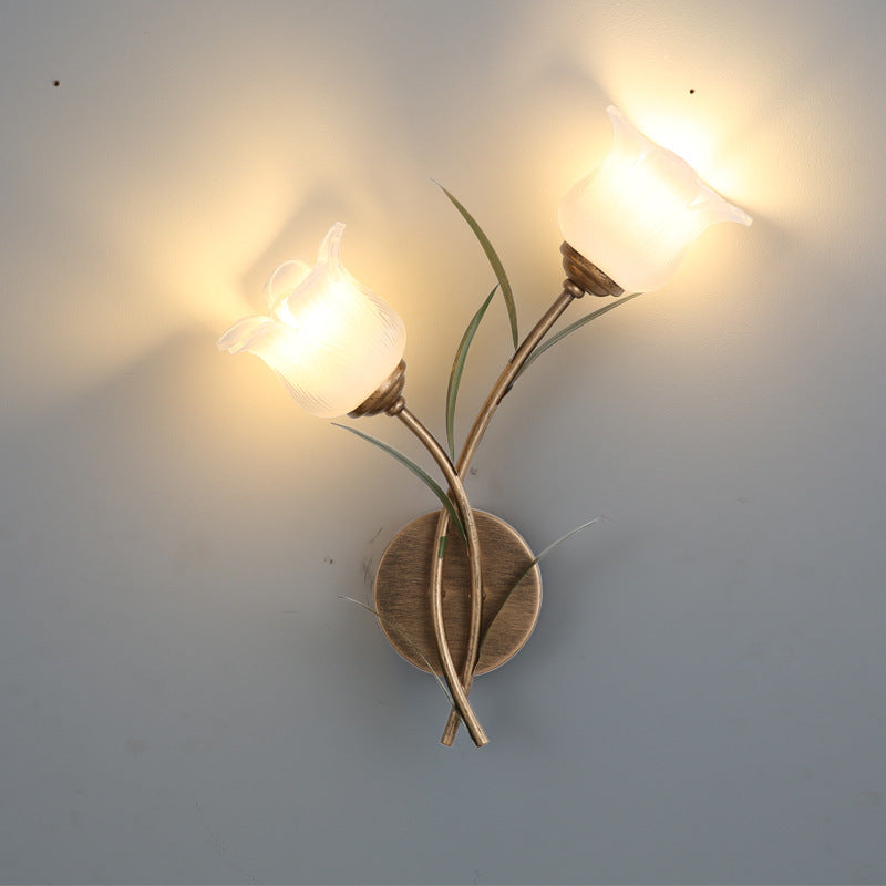 Floral Leaf Iron Glass 1/2 Light Wall Sconce Lamp