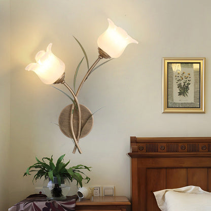 Floral Leaf Iron Glass 1/2 Light Wall Sconce Lamp