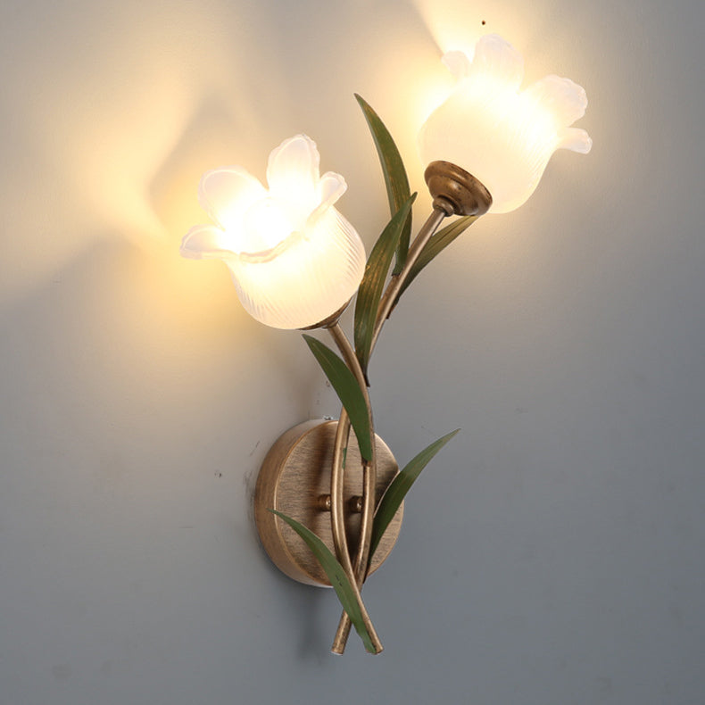 Floral Leaf Iron Glass 1/2 Light Wall Sconce Lamp