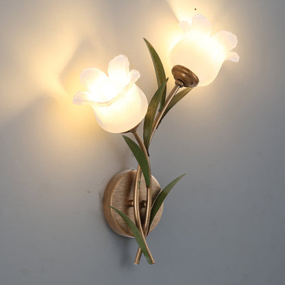 Floral Leaf Iron Glass 1/2 Light Wall Sconce Lamp