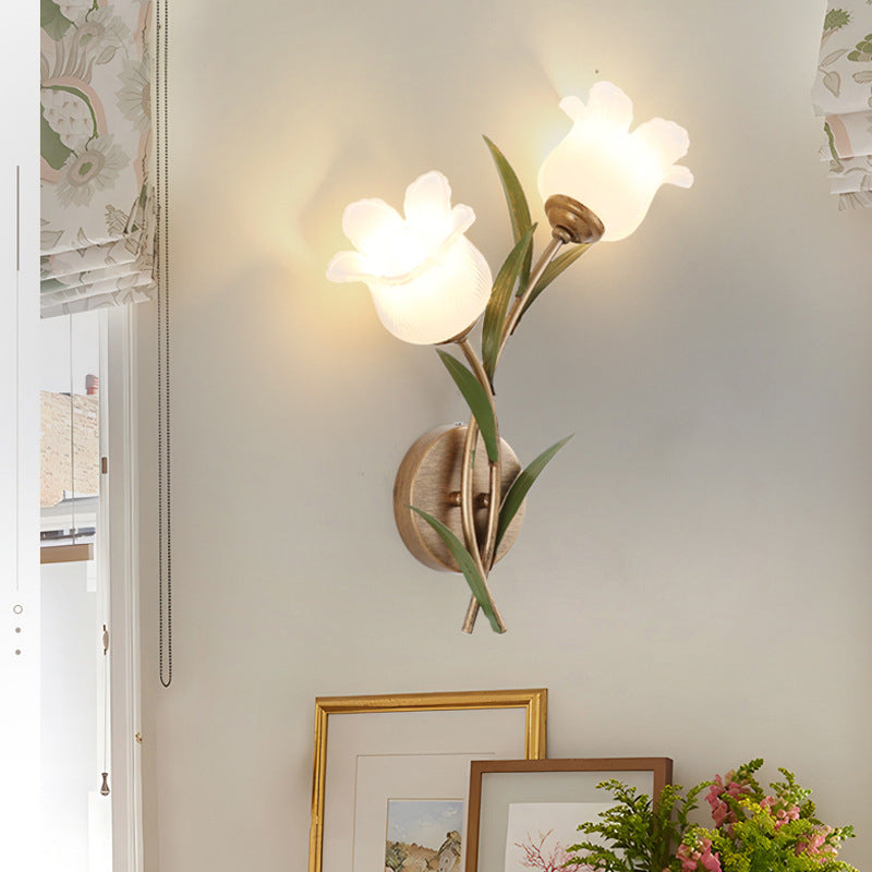 Floral Leaf Iron Glass 1/2 Light Wall Sconce Lamp