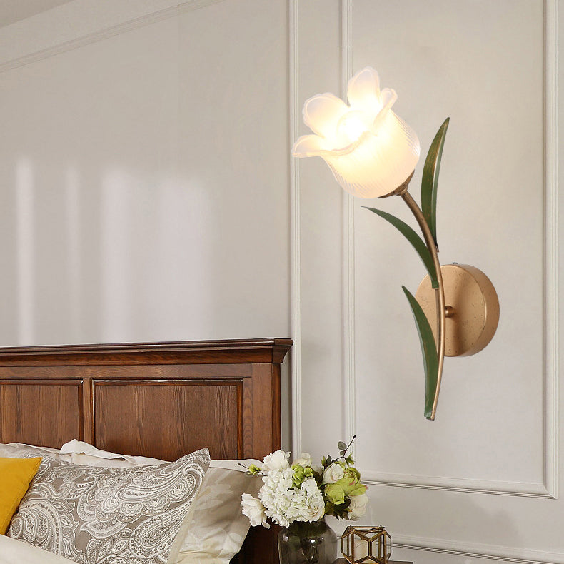 Floral Leaf Iron Glass 1/2 Light Wall Sconce Lamp