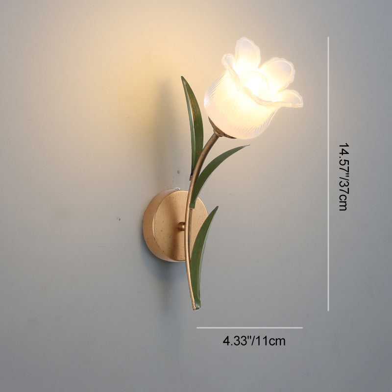 Floral Leaf Iron Glass 1/2 Light Wall Sconce Lamp