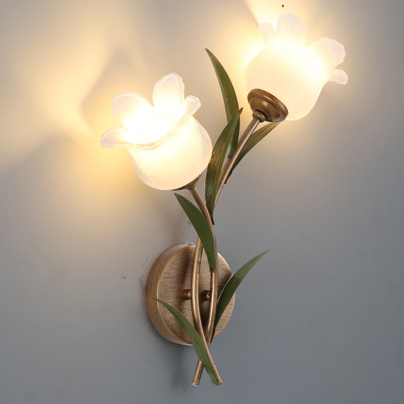 Floral Leaf Iron Glass 1/2 Light Wall Sconce Lamp