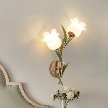 Floral Leaf Iron Glass 1/2 Light Wall Sconce Lamp