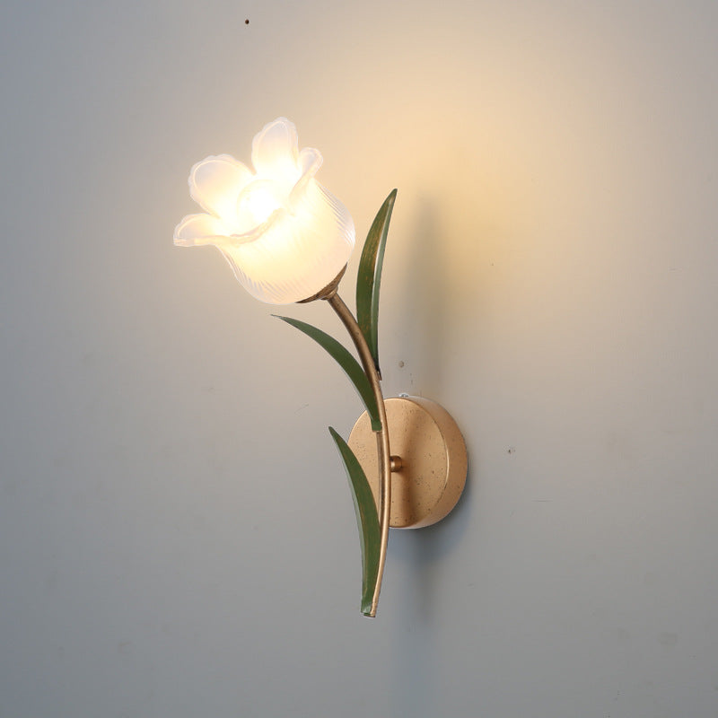 Floral Leaf Iron Glass 1/2 Light Wall Sconce Lamp
