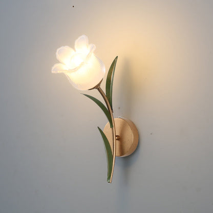 Floral Leaf Iron Glass 1/2 Light Wall Sconce Lamp