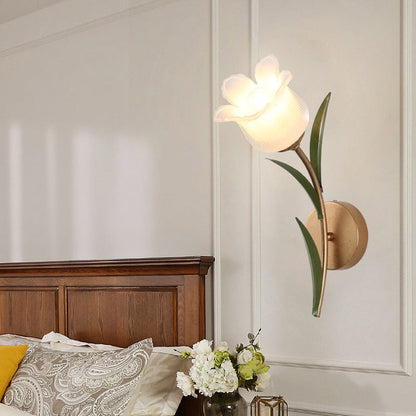 Floral Leaf Iron Glass 1/2 Light Wall Sconce Lamp