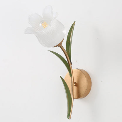 Floral Leaf Iron Glass 1/2 Light Wall Sconce Lamp