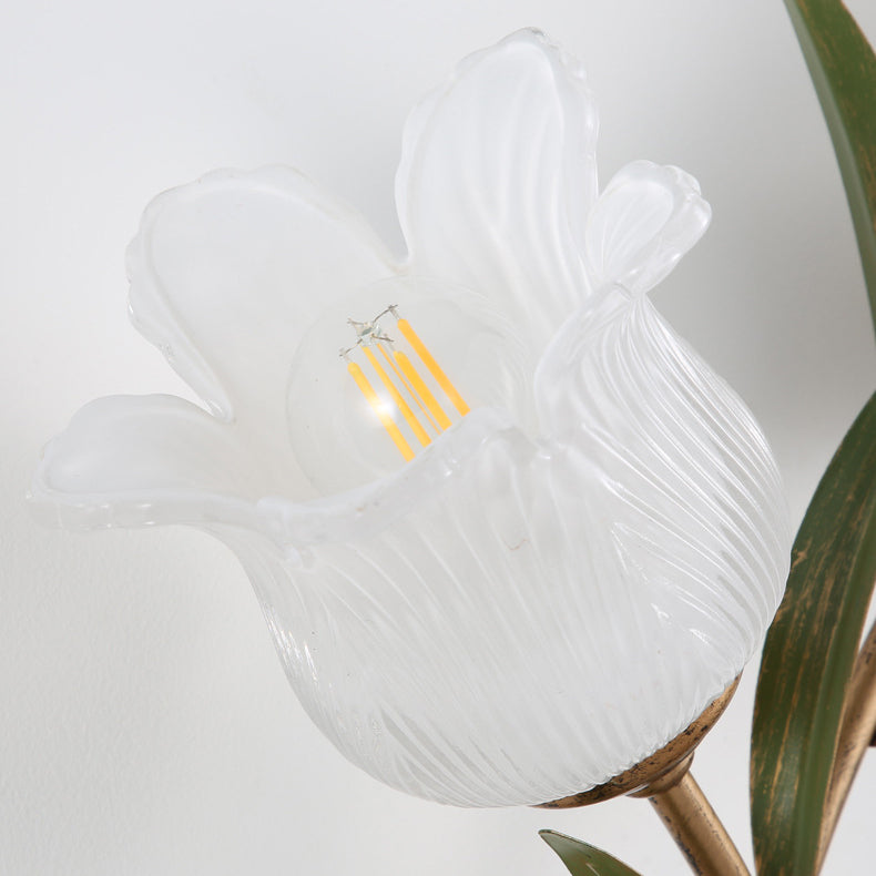 Floral Leaf Iron Glass 1/2 Light Wall Sconce Lamp