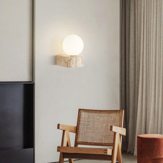Japanese Yellow Travertine Glass 1-Light Wall Sconce Lamp