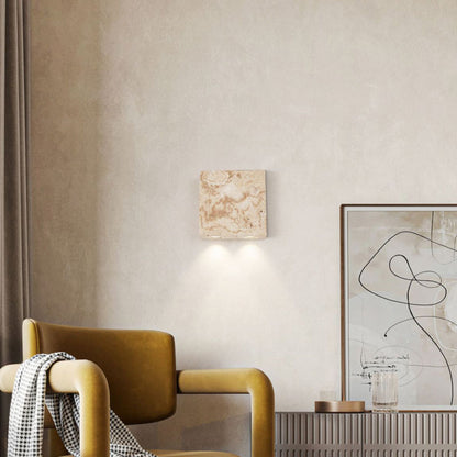 Japanese Yellow Travertine Glass 2-Light Wall Sconce Lamp