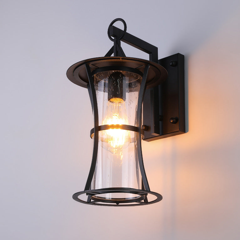 Chinese Hardware Frame Glass Shade 1-Light Wall Sconce Lamp