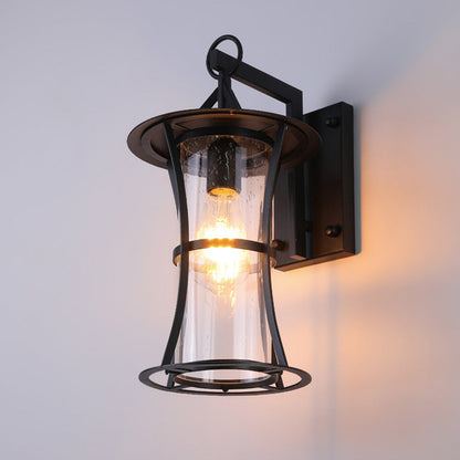 Chinese Hardware Frame Glass Shade 1-Light Wall Sconce Lamp