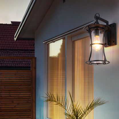 Chinese Hardware Frame Glass Shade 1-Light Wall Sconce Lamp