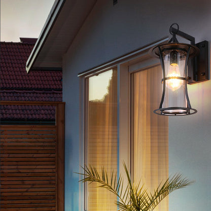 Chinese Hardware Frame Glass Shade 1-Light Wall Sconce Lamp