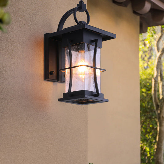 Chinese Hardware Frame Glass Shade 1-Light Wall Sconce Lamp