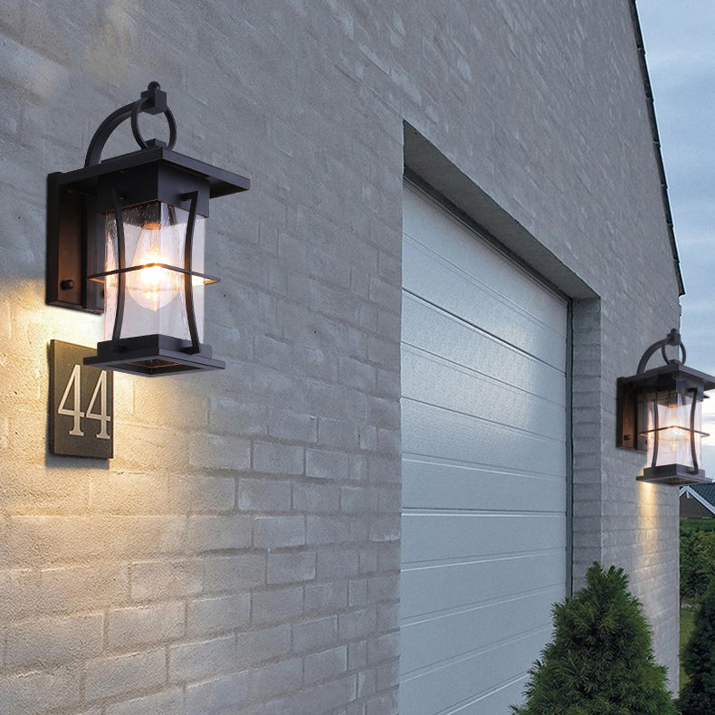 Chinese Hardware Frame Glass Shade 1-Light Wall Sconce Lamp