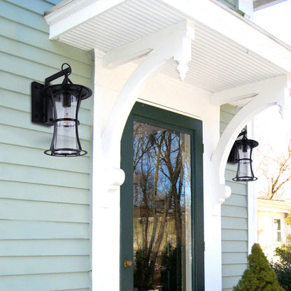 Chinese Hardware Frame Glass Shade 1-Light Wall Sconce Lamp