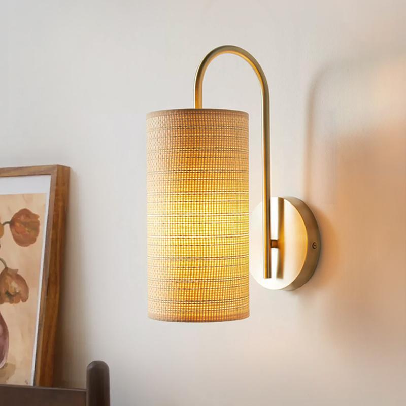 Japanese Frame Raffia Shade 1-Light Wall Sconce Lamp