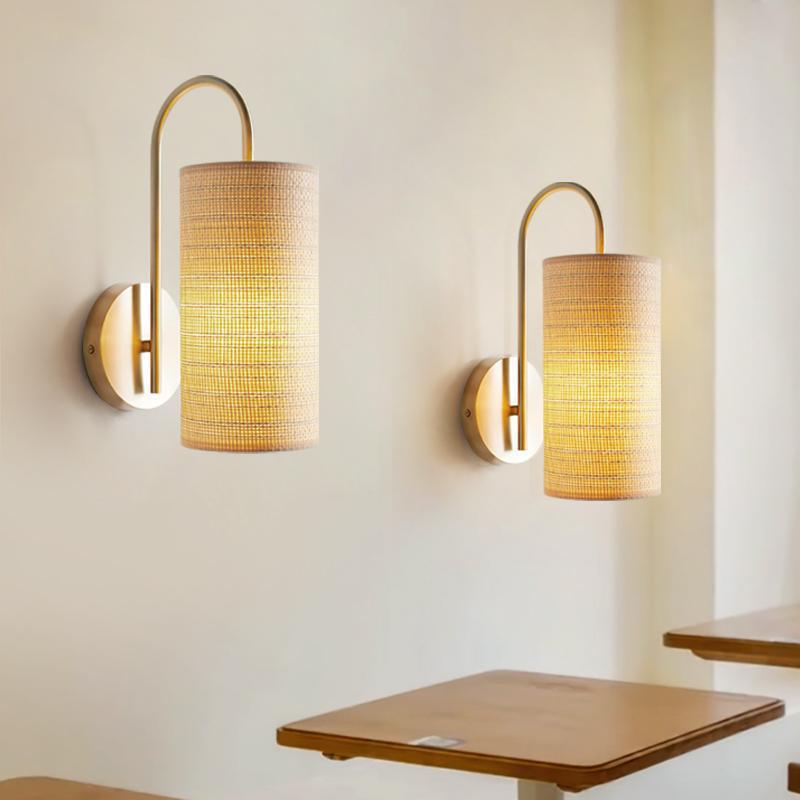 Japanese Frame Raffia Shade 1-Light Wall Sconce Lamp