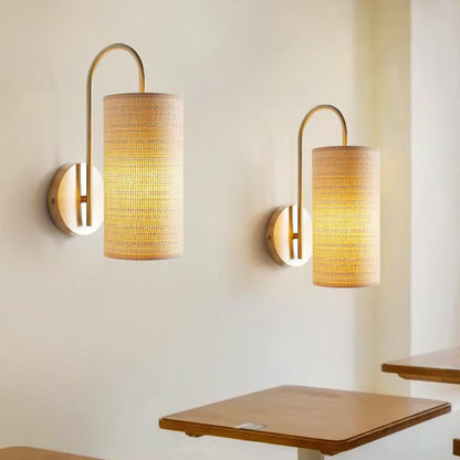 Japanese Frame Raffia Shade 1-Light Wall Sconce Lamp