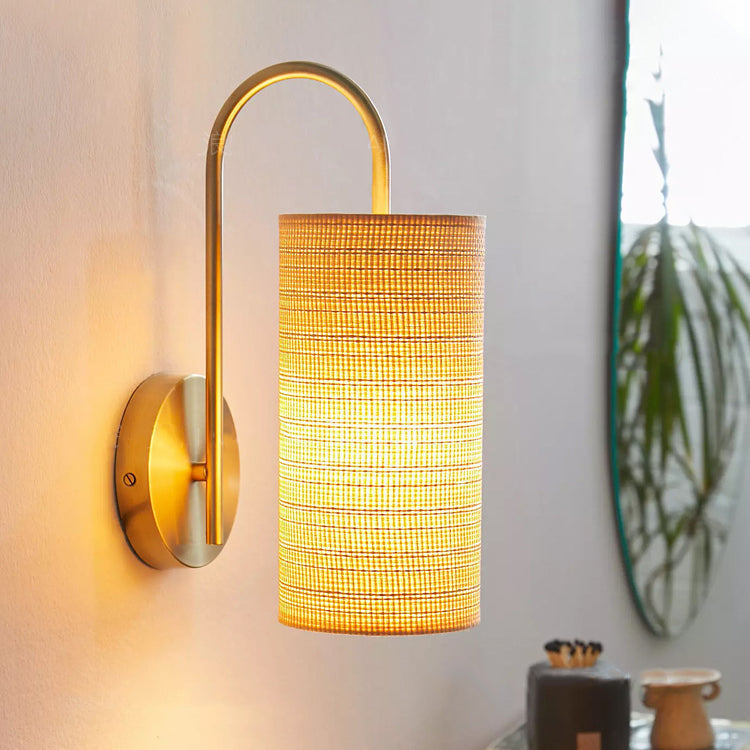 Japanese Frame Raffia Shade 1-Light Wall Sconce Lamp