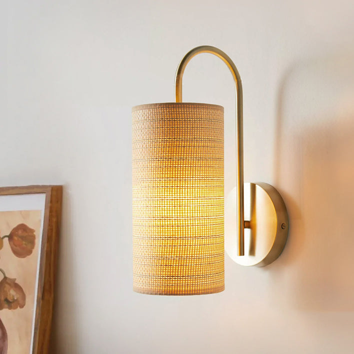 Japanese Frame Raffia Shade 1-Light Wall Sconce Lamp