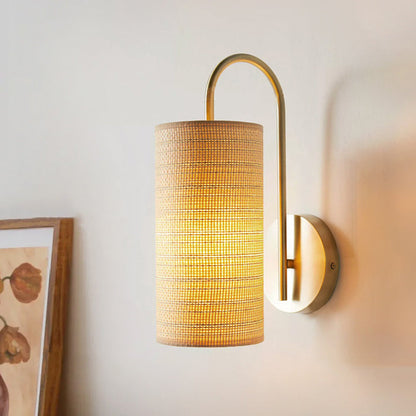Japanese Frame Raffia Shade 1-Light Wall Sconce Lamp