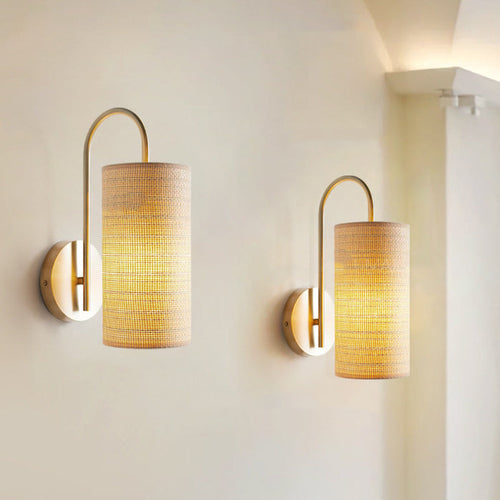 Japanese Frame Raffia Shade 1-Light Wall Sconce Lamp