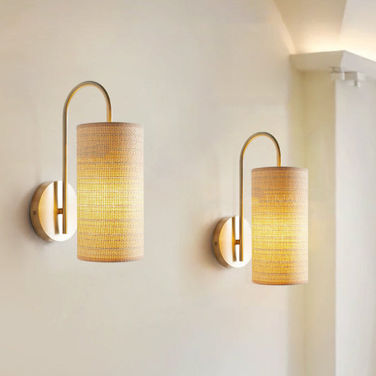 Japanese Frame Raffia Shade 1-Light Wall Sconce Lamp