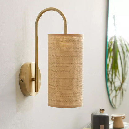 Japanese Frame Raffia Shade 1-Light Wall Sconce Lamp