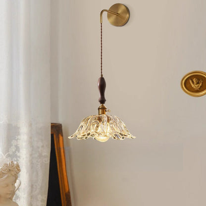 Japanese Flower Brass Glass Shade 1-Light Wall Sconce Lamp