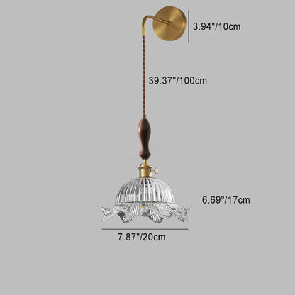 Japanese Flower Brass Glass Shade 1-Light Wall Sconce Lamp